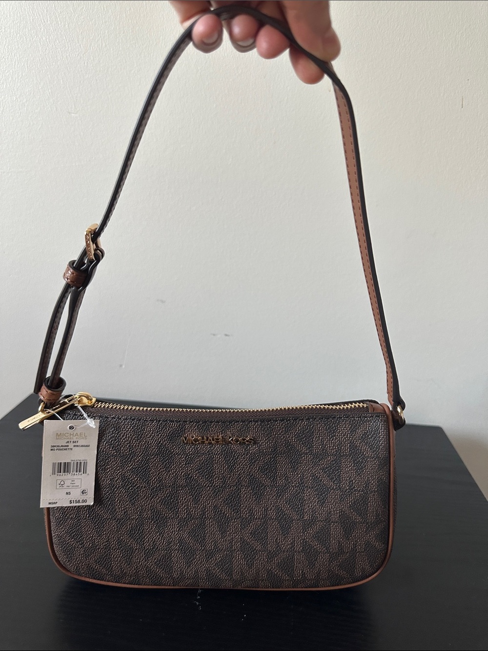 Michael Kors Chocolate Brown Logo Shoulder Bag with Gold Hardware